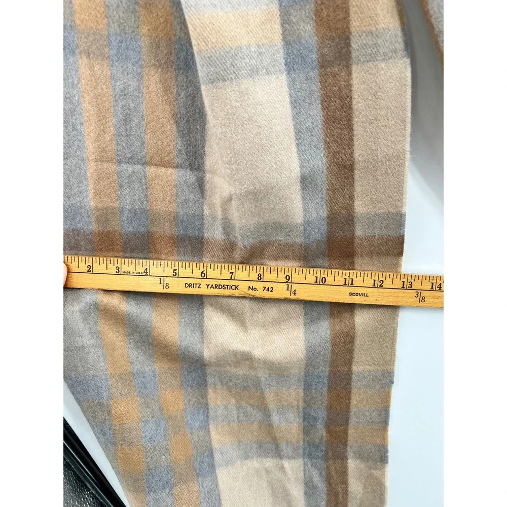 House of Tweed Scotland Plaid Scarf Tan Brown Grey Fringed Viscose Blend
